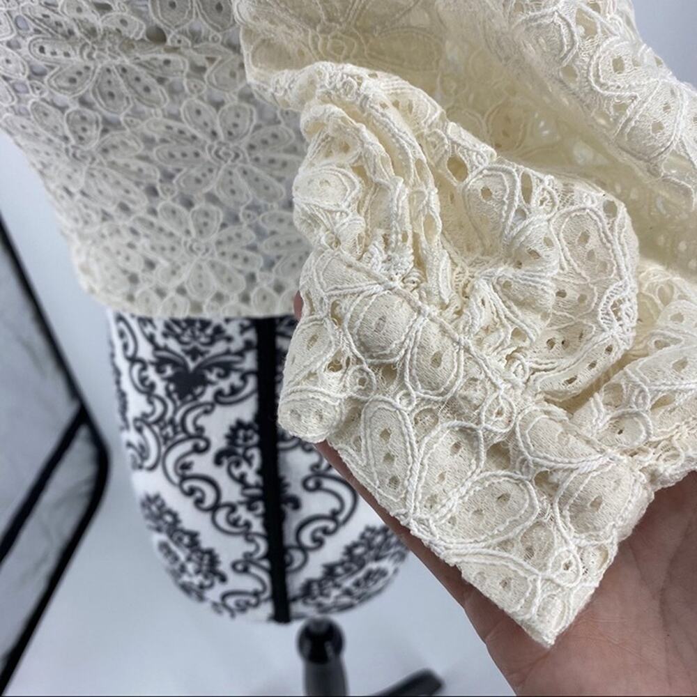 Topshop Cream Lace One Shoulder Puff Sleeve Crop Top US 6 UK 10 Floral Crochet - Picture 6 of 8